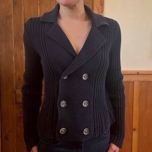 Isaac Mizrahi Navy Blue Ribbed Knit Sweater